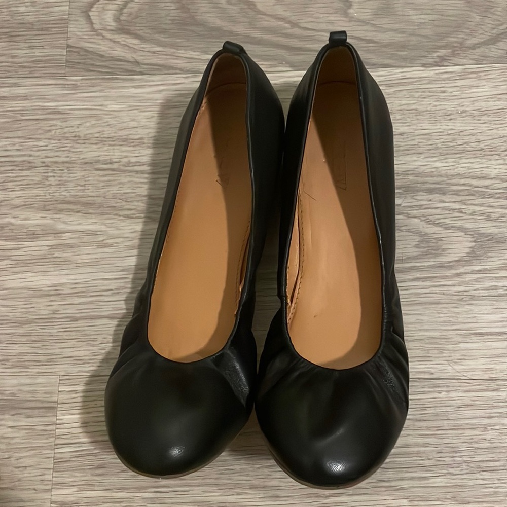 Black Leather J. Crew Ballet Flats